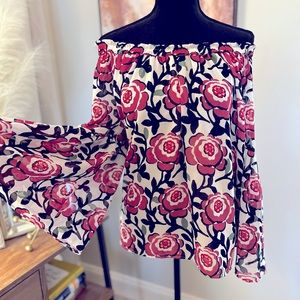 Loft off-shoulder pink floral top, size large